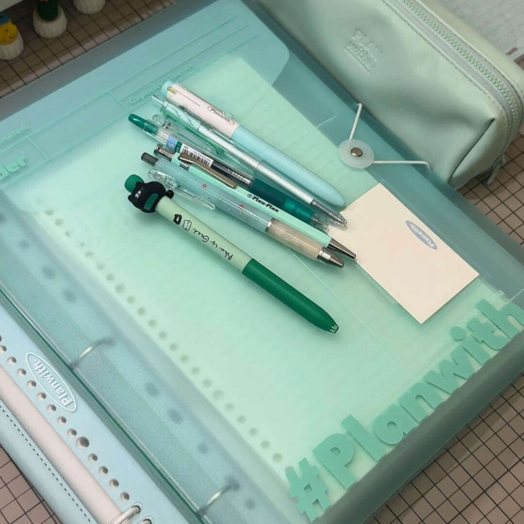 planwith薄荷绿A4三孔文件夹活页本笔记本学生办公资料文件收纳袋