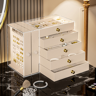 新款透明抽屉式绒布首饰收纳盒耳环耳钉项链手饰品多层首饰收纳箱