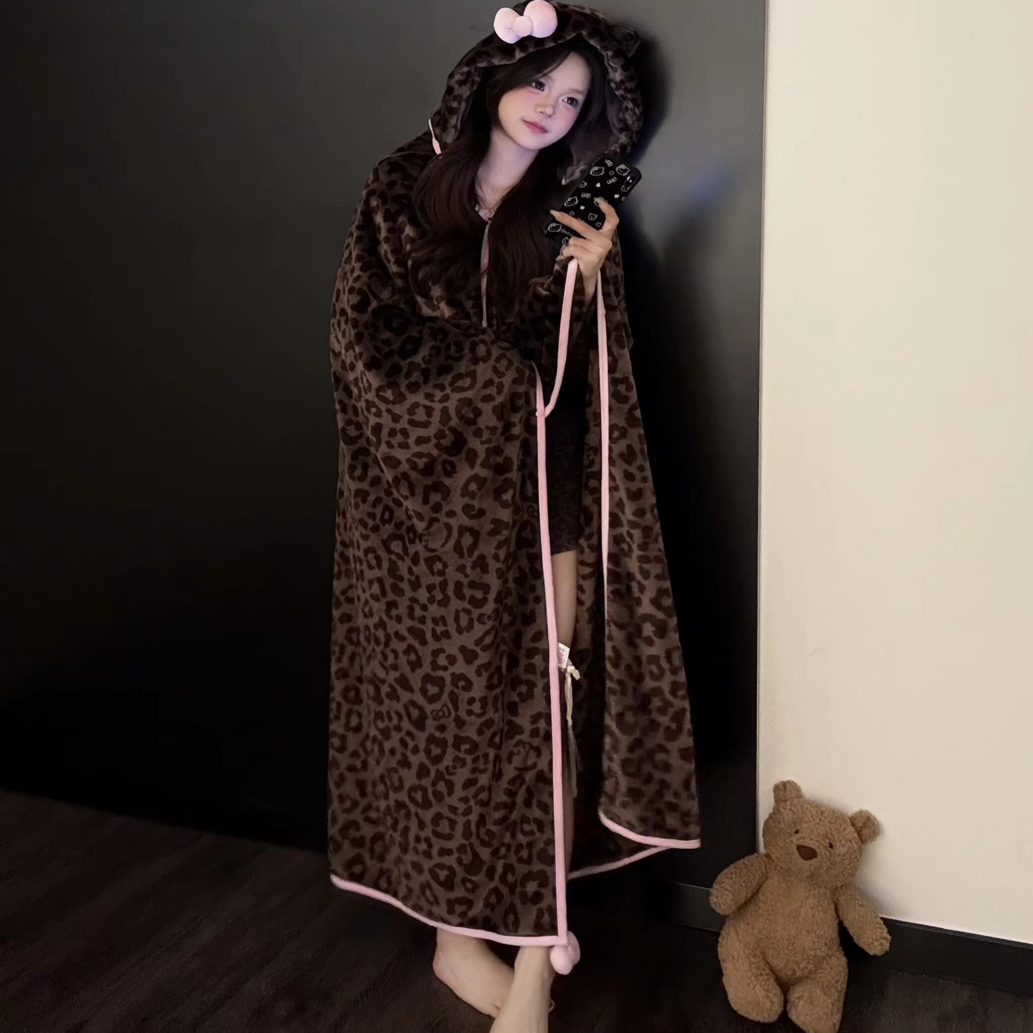 限量豹纹kitty家居斗篷披肩