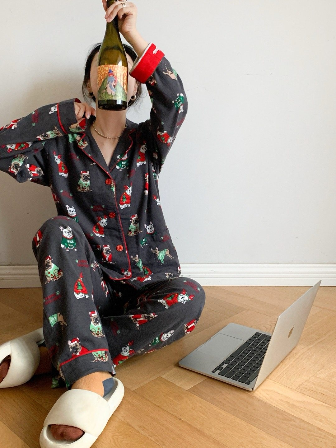 撞色纯棉长袖睡衣新款家居服米国