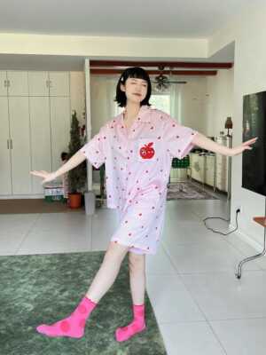 可外穿翻领苹果格纹天丝家居服
