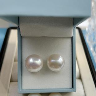 品质升级大点位10-14MM天然淡水珍珠扁圆耳饰素钉礼品S925银针