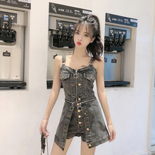 连衣裙2020牛仔短裤套装女夏抖音网红同款性感吊带背心洋气两件套