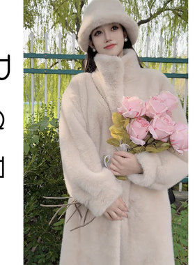 海宁2025冬新款貂绒加厚外套韩版立领女时尚百搭韩版毛毛大衣