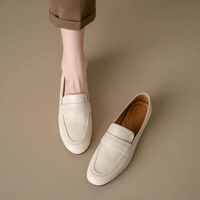 真皮乐福鞋女平底一脚蹬软底单鞋