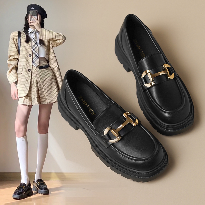 乐福鞋女厚底一脚蹬懒人小皮鞋子