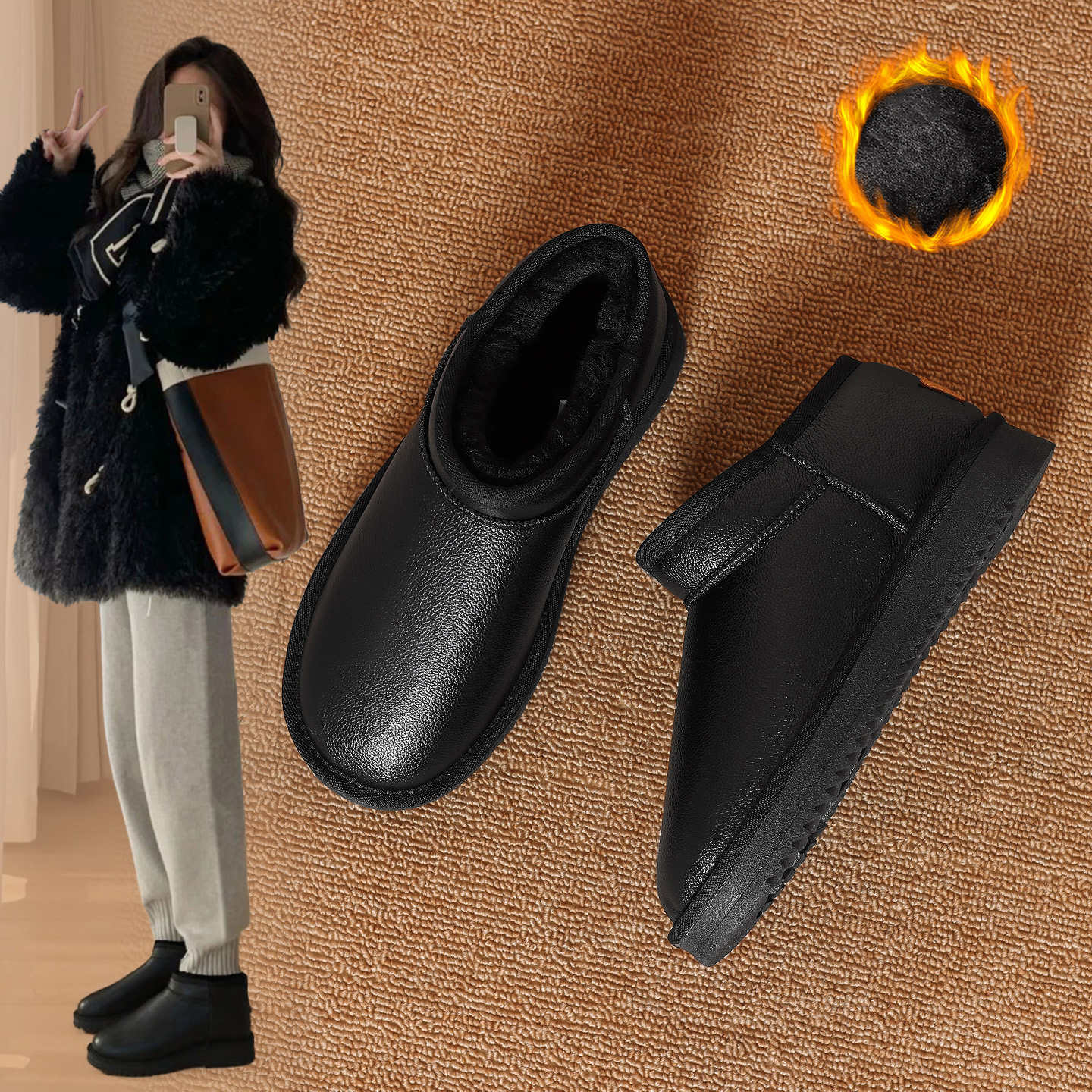 ZHR/则则情侣款休闲棉靴短筒靴子加绒加厚雪地靴女子短靴女靴