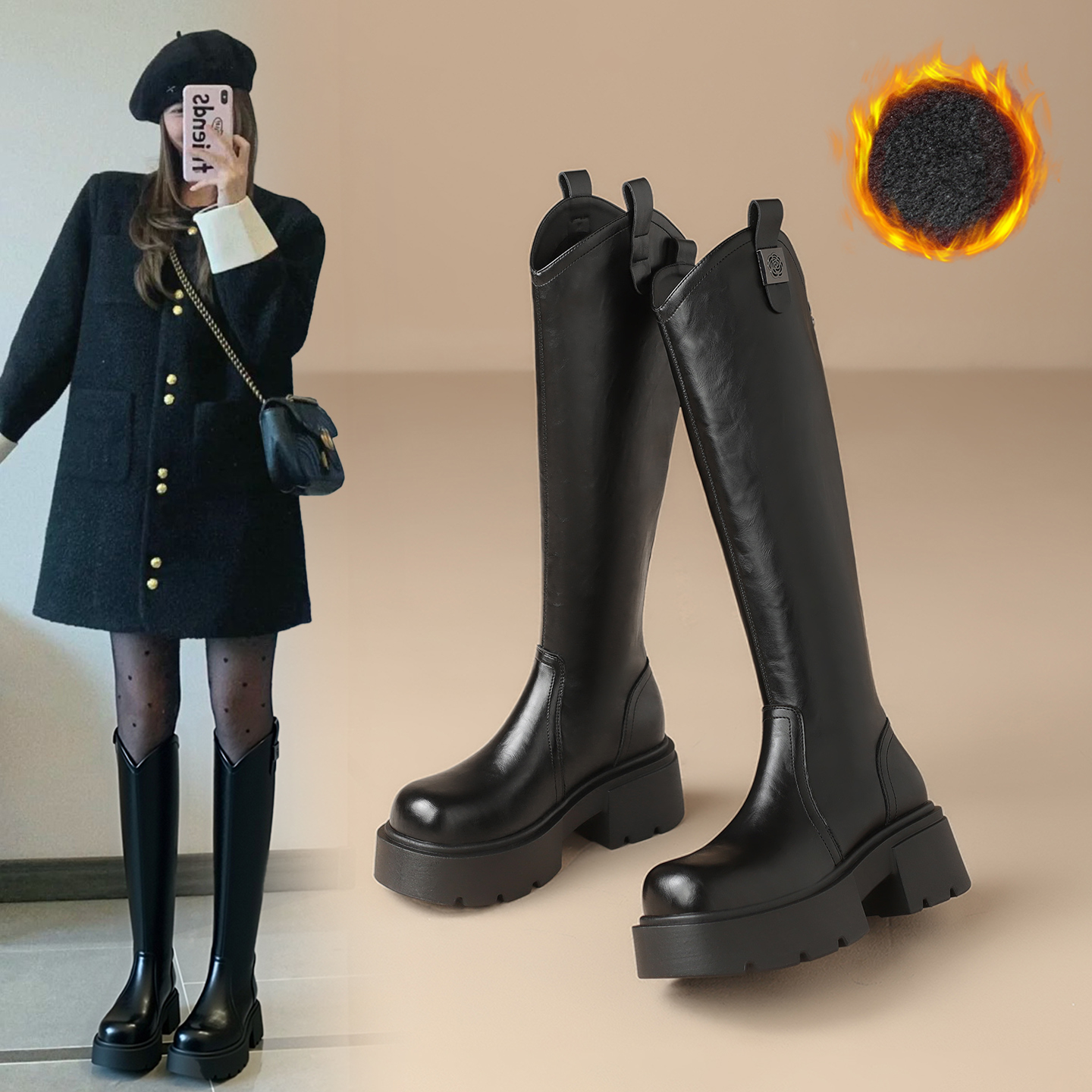 ZHR/则则增高6.5cm时装靴瘦瘦靴长筒靴女鞋秋冬季加绒长靴子女靴