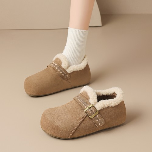 ZHR/则则新品加绒保暖圆头乐福鞋浅口单鞋复古勃肯鞋秋冬女鞋