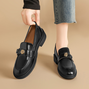 ZHR/则则山茶花扣软底制服鞋通勤鞋平底鞋小皮鞋女乐福鞋女单鞋