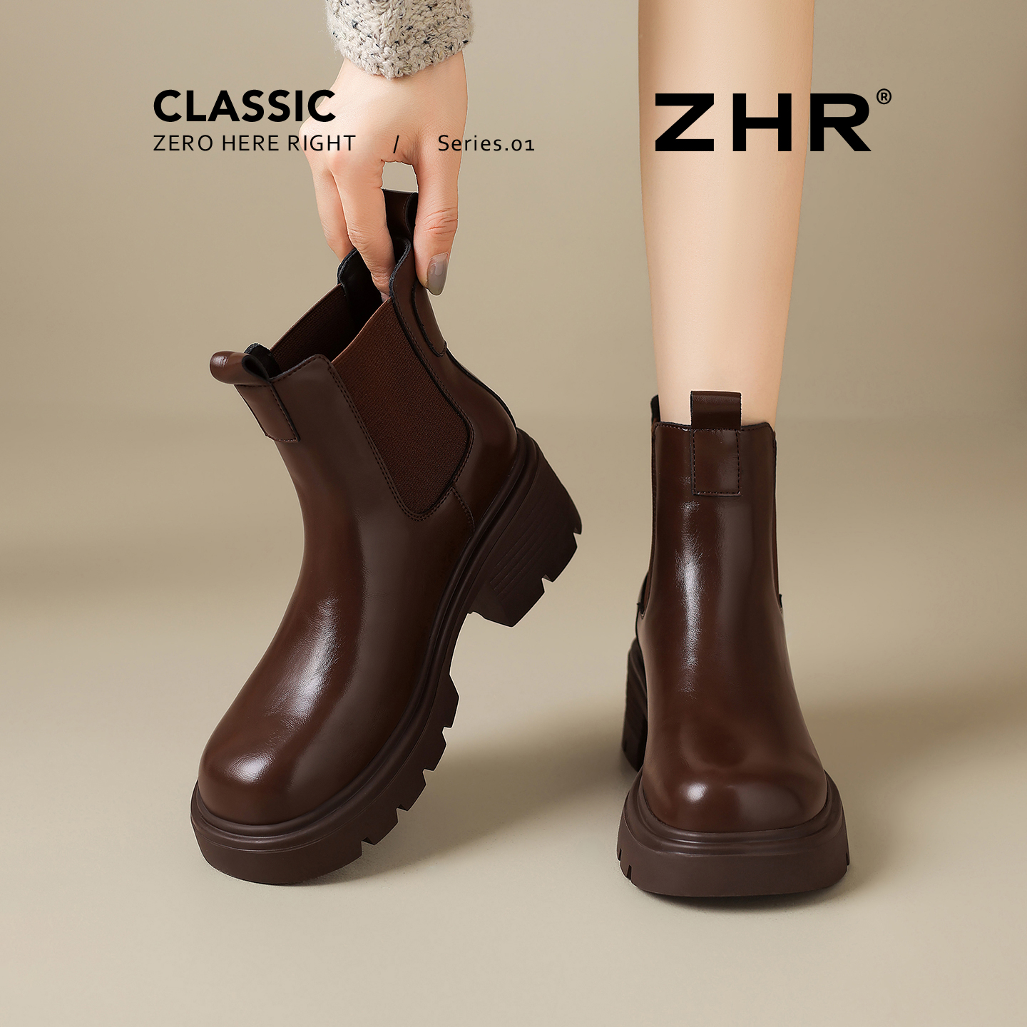 ZHR厚底增高马丁靴女英伦风百搭