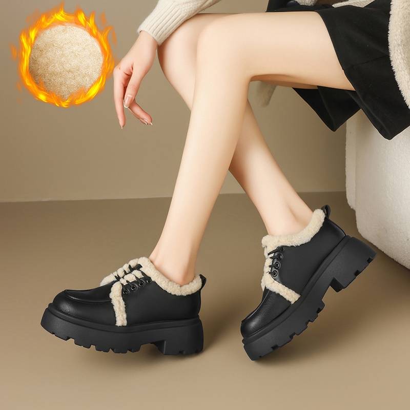 ZHR通勤鞋女牛津鞋小皮鞋女鞋加绒乐福鞋女秋冬女单鞋