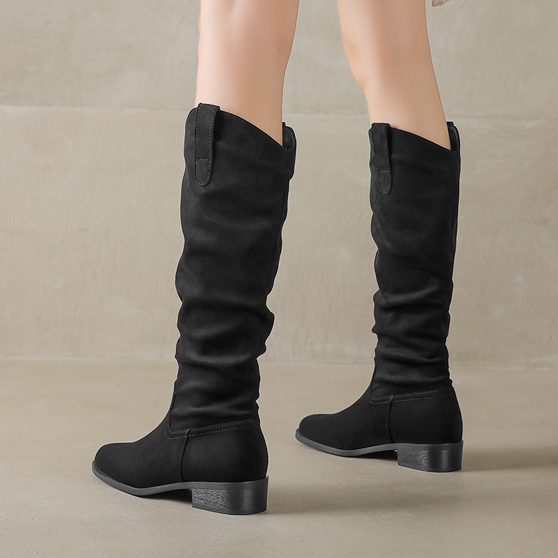 ZHR【质感绒面】褶皱堆堆靴短绒长筒靴女长靴子女冬季长筒靴子