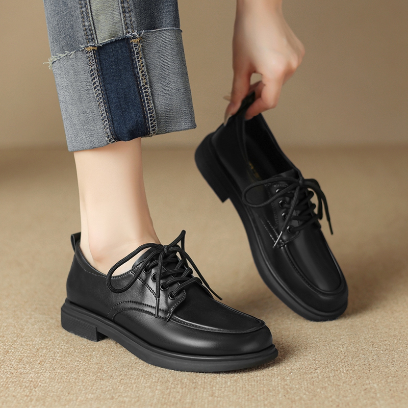 乐福鞋女软底黑色小皮鞋复古英伦