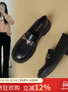 ZHR乐福鞋女2025秋季新款百搭黑色英伦小皮鞋复古通勤一脚蹬单鞋