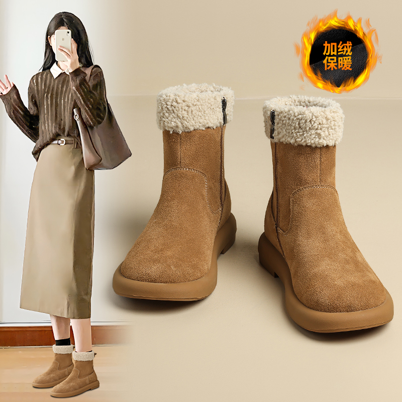 加绒加厚短筒雪地靴女东北二棉鞋