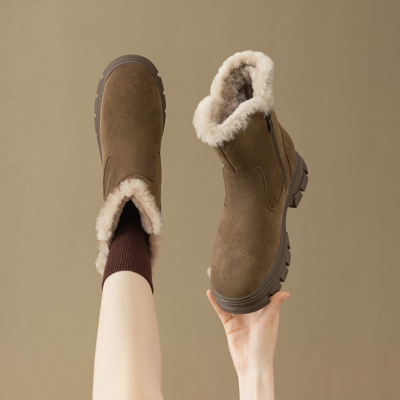 【羊毛靴口】专柜同款保暖显瘦棉靴秋冬女靴厚底短靴子雪地靴女靴
