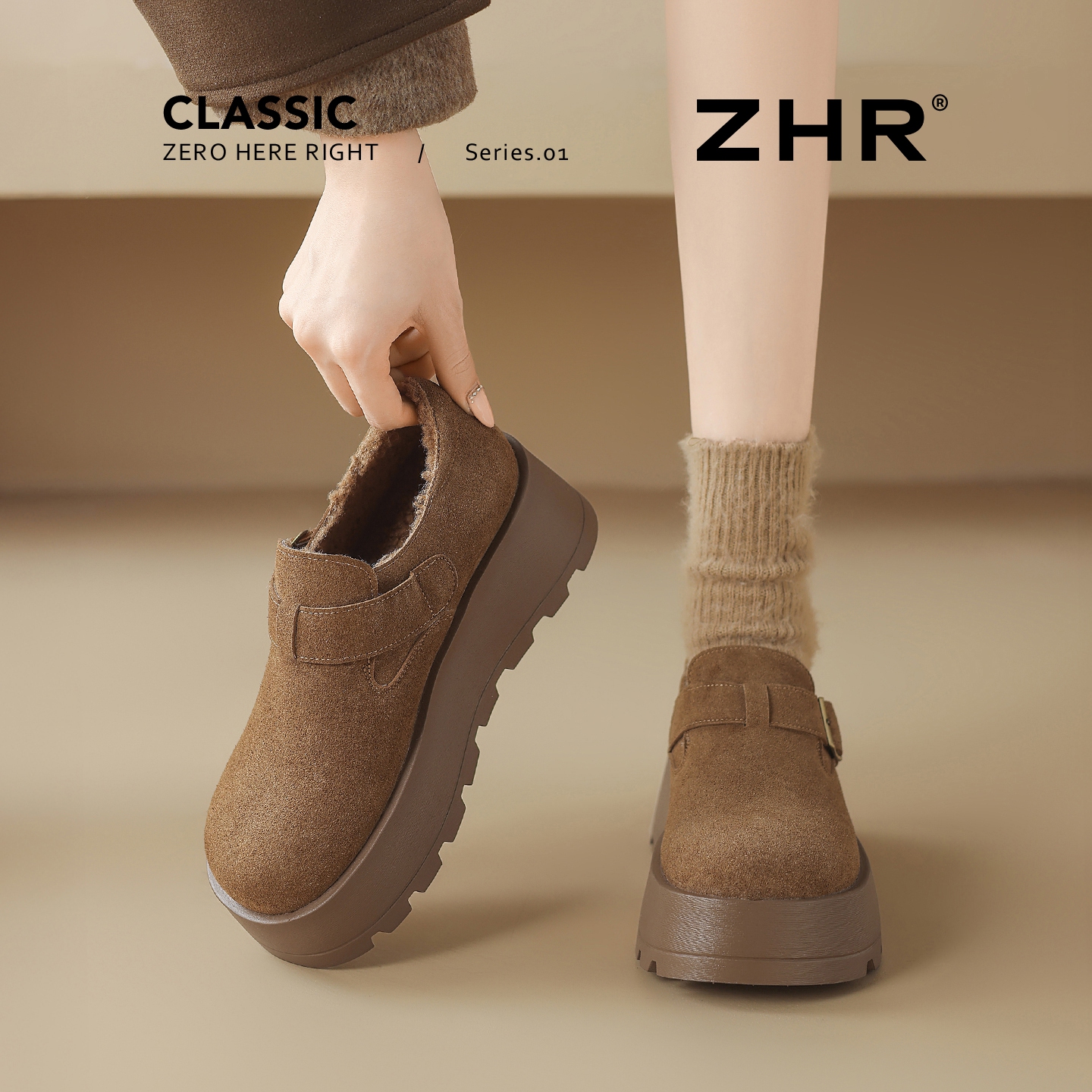 厚底勃肯鞋女冬保暖一脚蹬乐福鞋