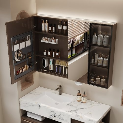 不锈钢浴室单独镜柜定制中古风