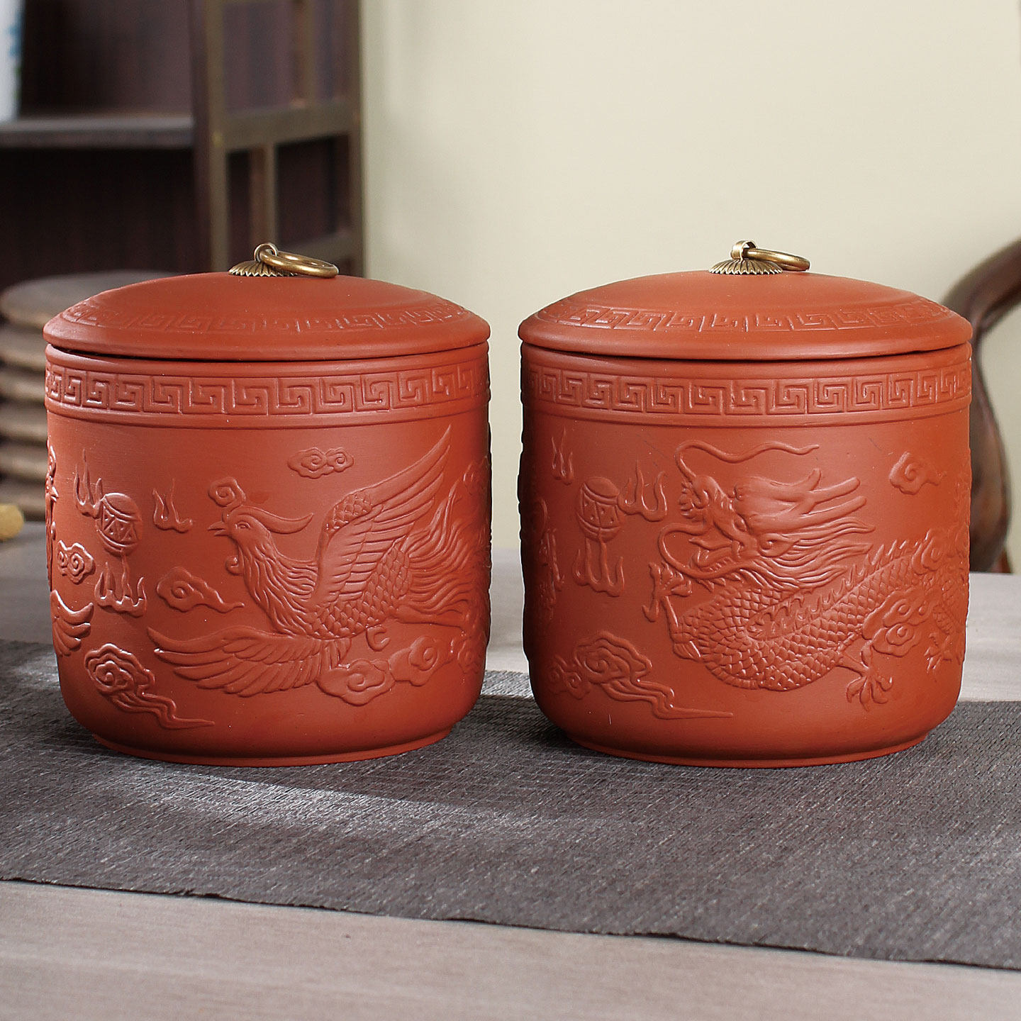 紫砂茶叶罐龙凤雕刻密封罐中式古典大号复古高端陶瓷收纳盒储茶罐,餐饮具,茶叶罐,淘宝优惠券,粉丝福利购,淘宝优惠卷