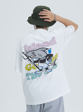 【清仓福利】FATECAROL 海魂系列 卡通鲨鱼印花 潮流宽松男女情侣