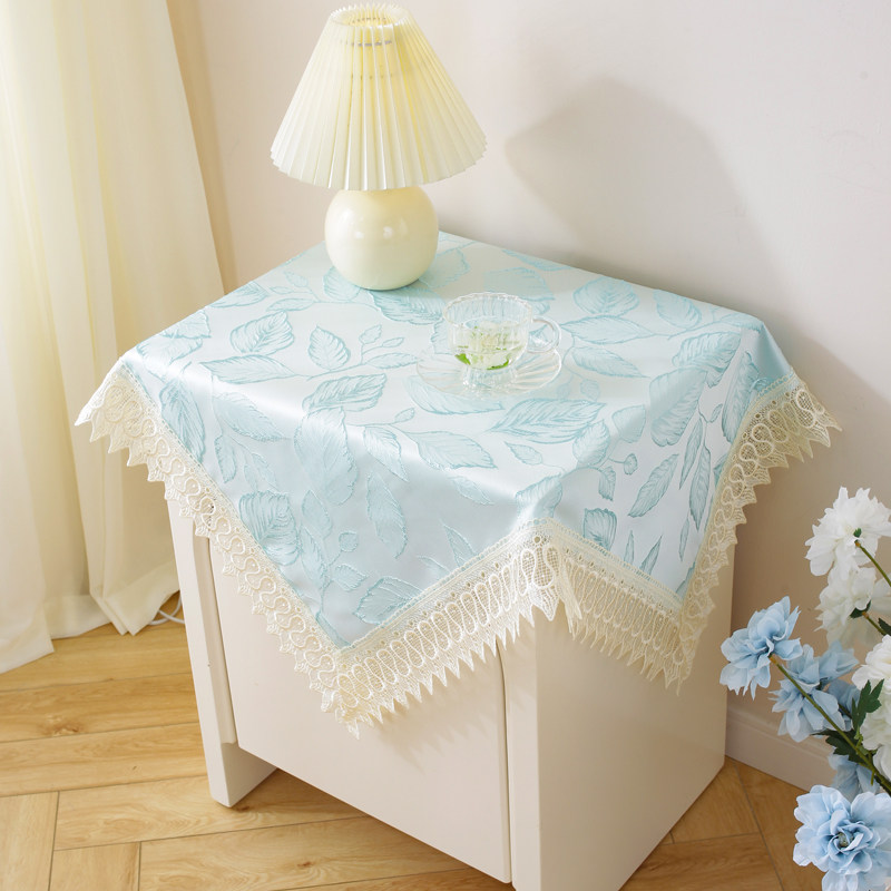 蓝色绣花布艺蕾丝方形床头柜多用盖布桌布百搭防尘保护罩套遮盖巾