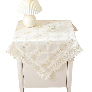 绣花床头柜盖布欧式蕾丝卧室布艺小台布床头柜罩方巾打印机防尘罩