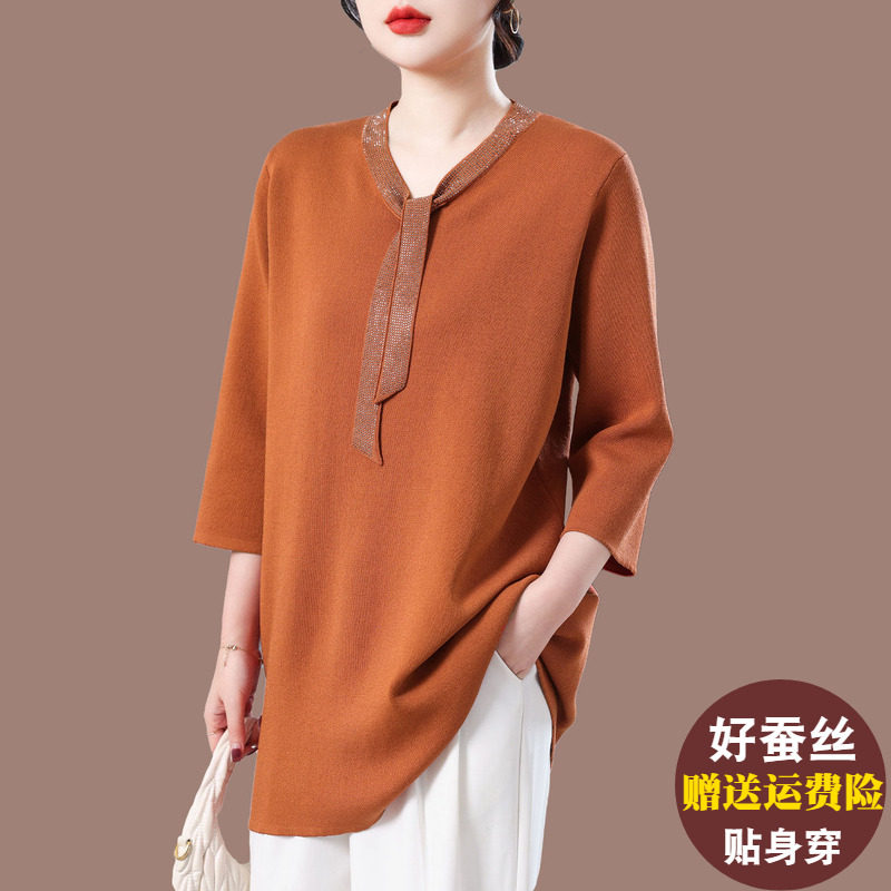 高端妈妈桑蚕丝针织T恤女