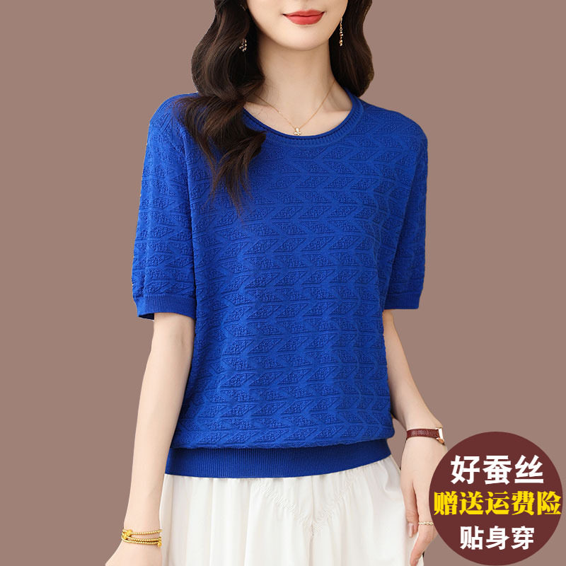 妈妈夏装桑蚕丝短袖上衣