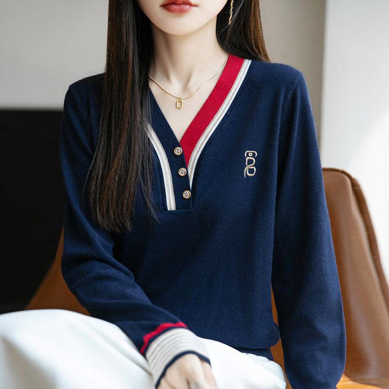 秋装V领针织打底衫女2026新款春秋内搭上衣洋派大尺码女装秋冬毛