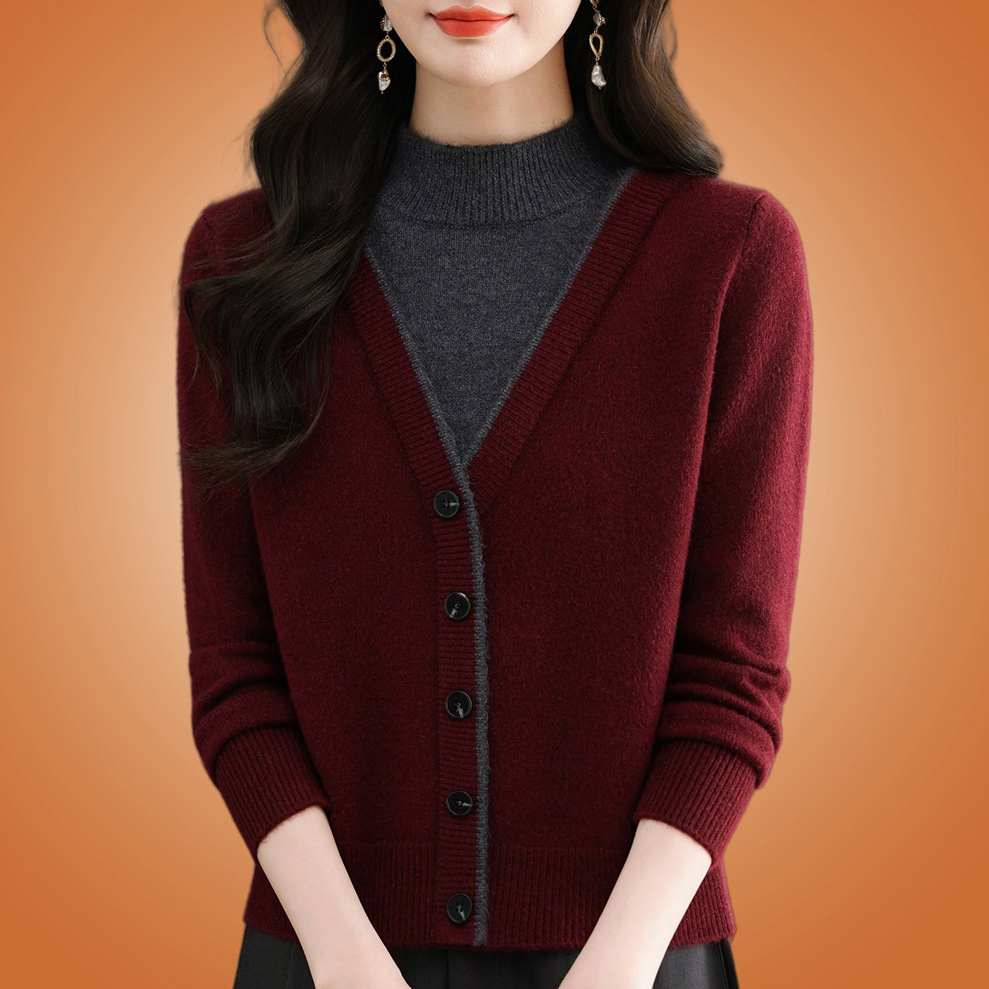 假两件半高领羊毛衫女秋
