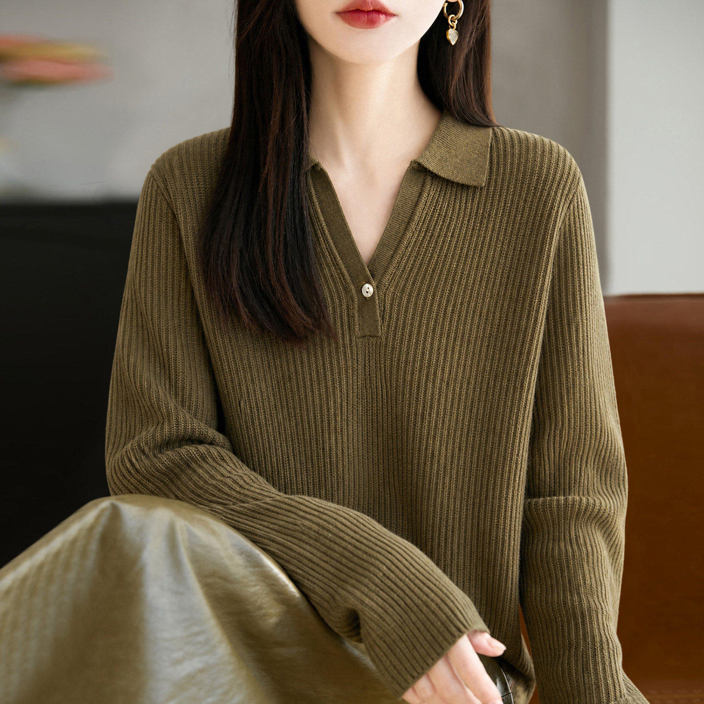 胖mm秋装大码polo领女士毛衣遮肚子显瘦上衣内搭可外穿针织打底衫