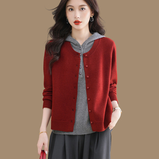 假两件连帽针织开衫女短款秋冬毛衣配裙子羊毛外套休闲百搭打底衫