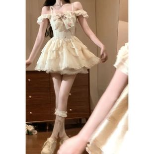 大蝴蝶结公主连衣裙一字肩蓬蓬裙女夏新款 甜美纯欲飞袖