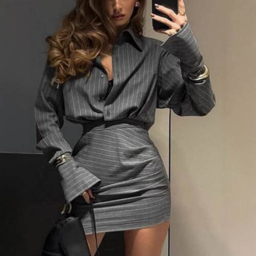Two-piece casual set consisting of striped top short skirt