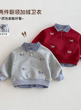 Children's fleece pullover babies red New Year's greeting