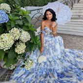 Sleeveless 碎花吊带露肩连衣裙海边度假长 时尚 Floral Dress无袖