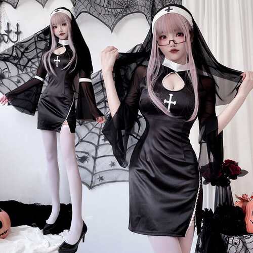 Halloween Gothic Vampire Nun Outfit 暗黑十字架修女服