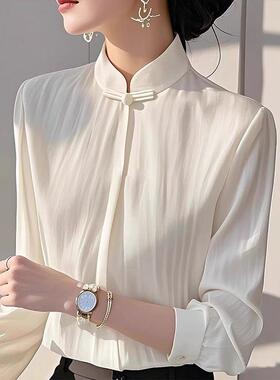 Womens Stand Collar Shirt白色立领衬衫上衣女衬衣职业通勤显瘦