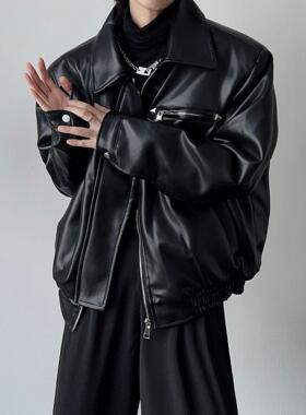 PU Leather Jacket 美式PU皮衣外套春秋英伦痞雅高级廓形机车夹克