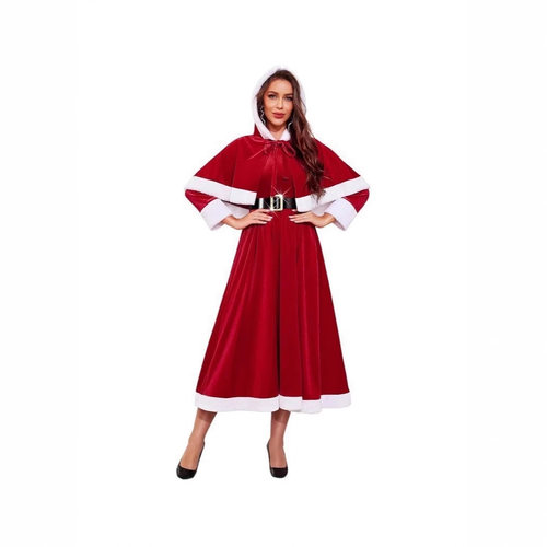 Halloween Red White Christmas Dress 圣诞女士连帽长裙服饰