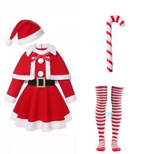 Santa Claus costume red long sleeved dress with shawl连衣裙