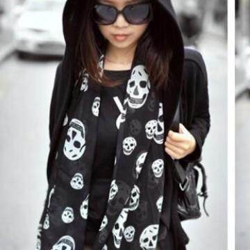 Halloween sized skull scarf万圣节大小骷髅头丝巾配饰黑白橘三