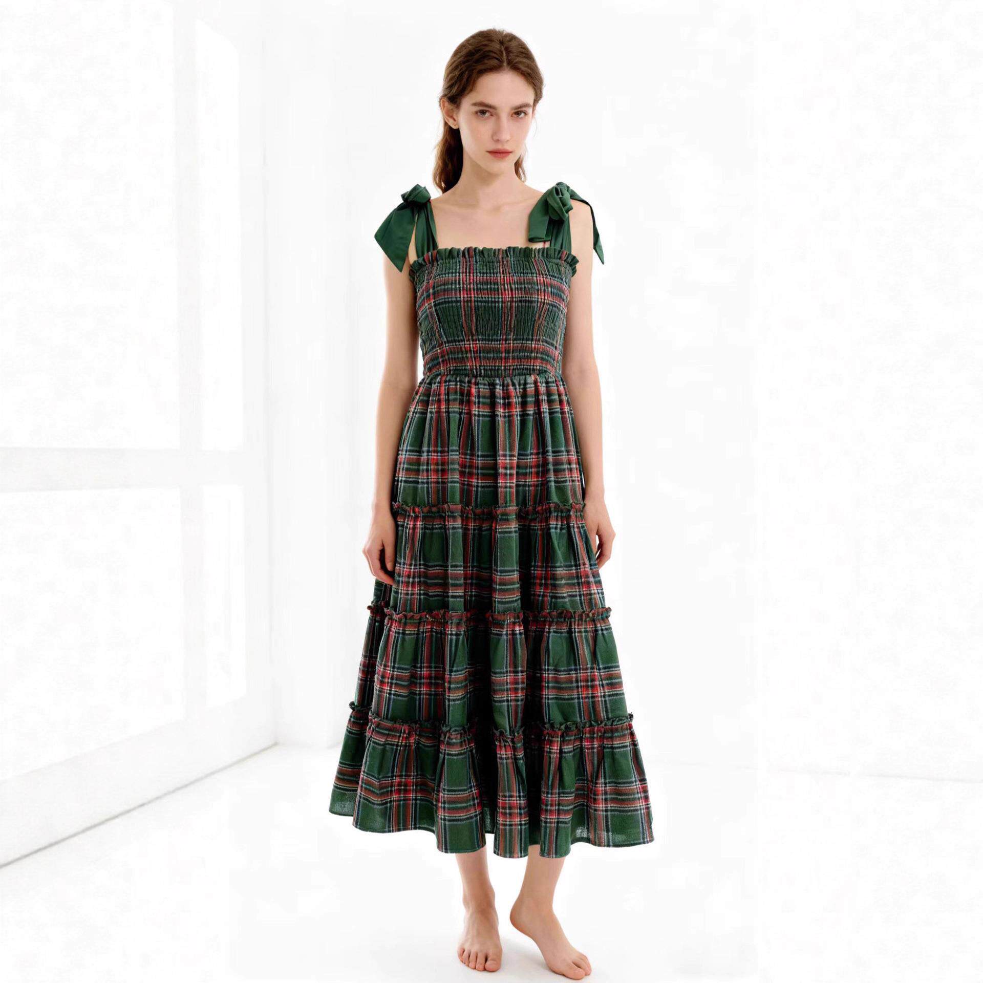 Christmas Colorful Checkered Strap Dress圣诞节彩色绑带连衣裙