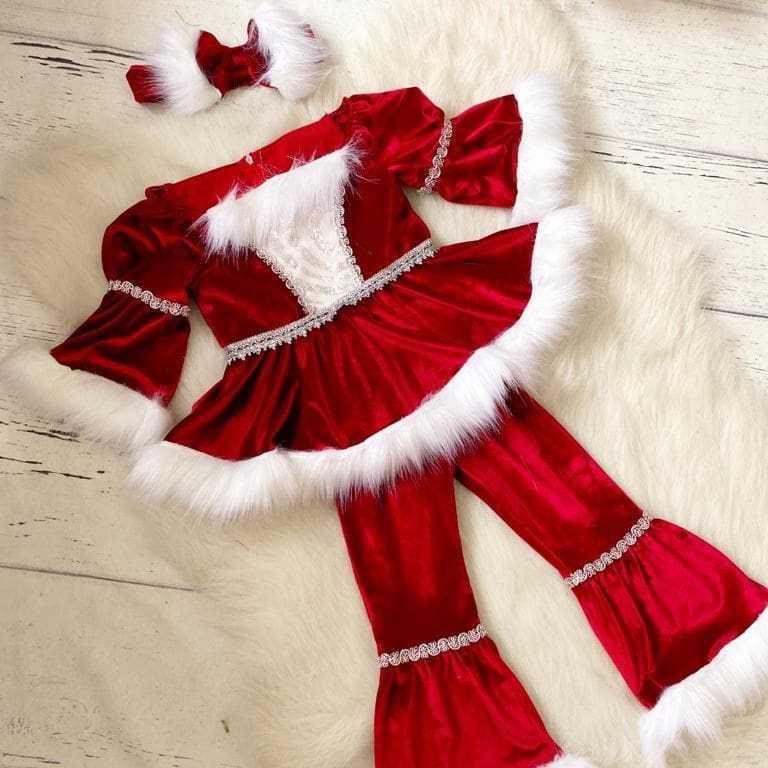 Girls' Christmas Party Dress Up Long Sleeve Skirt Set喇叭裤