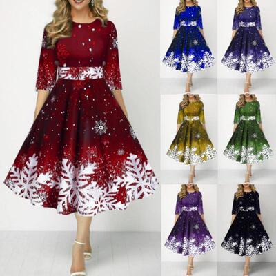 Christmas printed waist cinching dress圣诞款欧美女装连衣裙