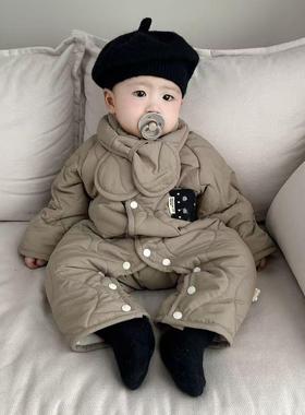 Baby onesie with scarf for long crawling婴儿连体衣送围巾长爬