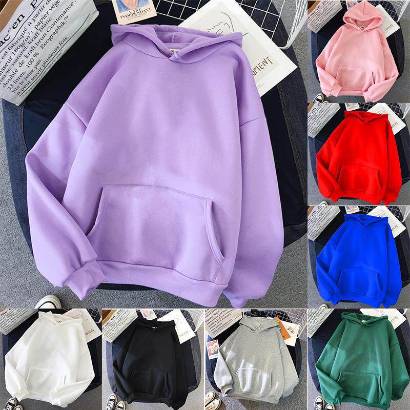 Solid hoodie sweater女空白纯色连帽衫卫衣