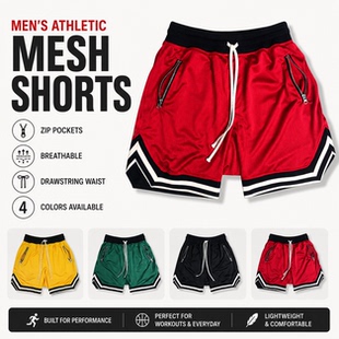 Men'sRunning Mesh Shorts运动裤男跑步网眼短裤透气健身五分裤子
