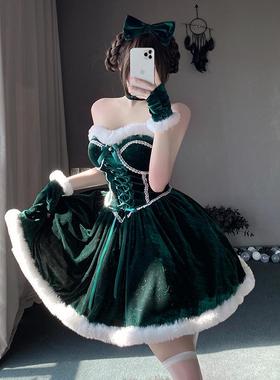 Christmas sexy green strapless dress圣诞性感绿色抹胸连衣裙子